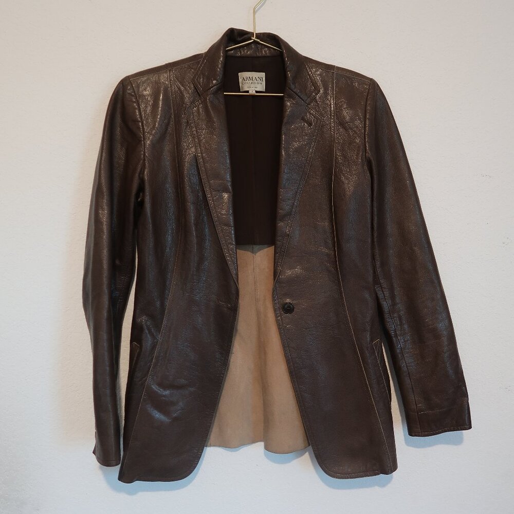 Armani Collezioni Genuine 100% Leather Blazer in Dark Brown - Size 4 Small